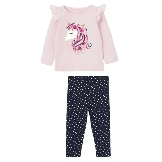 2 piece unicorn shirt and polka dot leggings